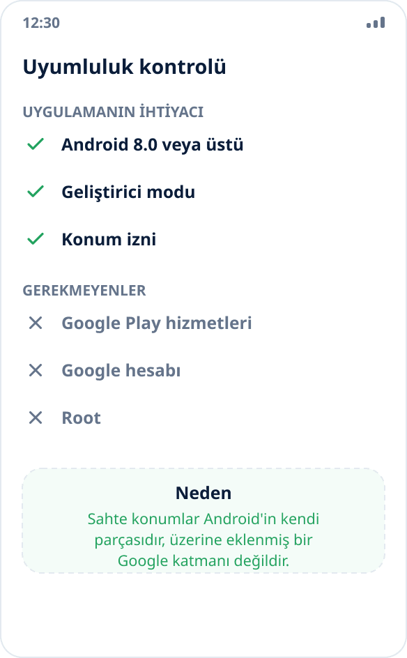 Google hizmetleri olmayan Huawei'ye Mock Location kurulumu: uygulama Android'in yerleşik mekanizmasıyla çalışır