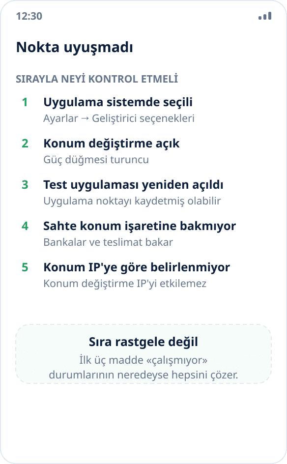 Uygulama sahte konum yerine gerçek konumu gösteriyor: kontrol edilecek nedenlerin listesi