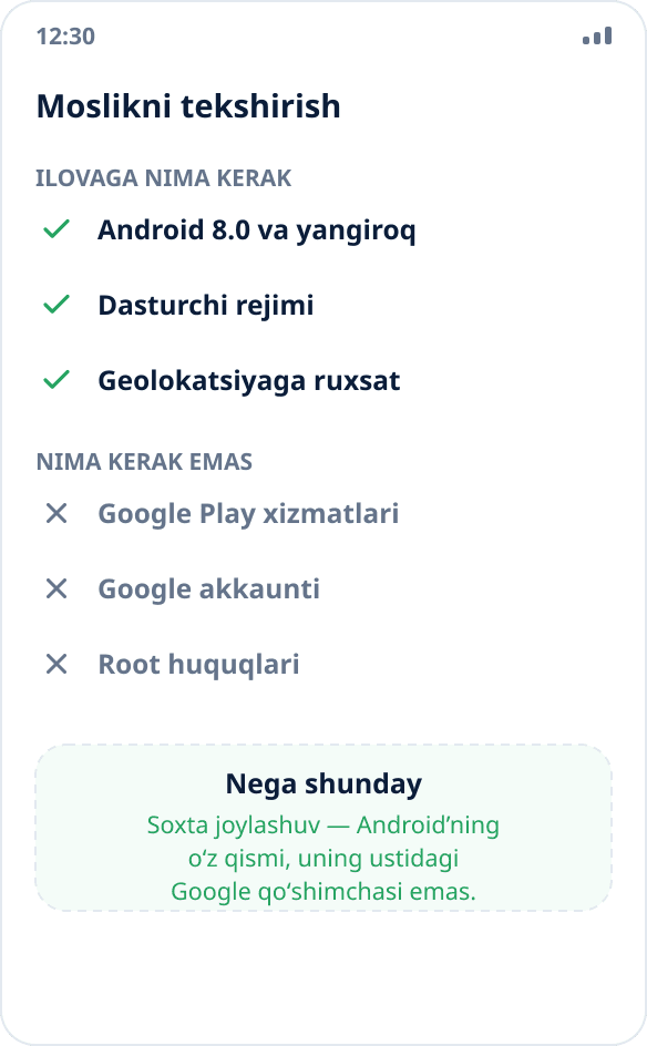Google xizmatlarisiz Huawei’ga Mock Location oʻrnatish: ilova Android’ning oʻrnatilgan mexanizmi orqali ishlaydi