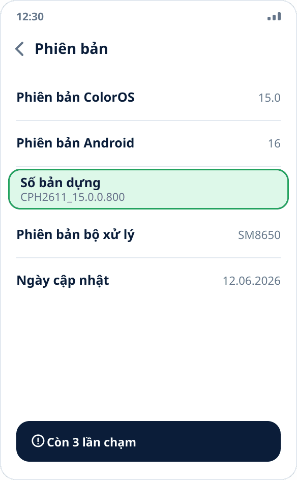 Màn hình “Phiên bản” trên realme và OPPO: mục “Số bản dựng” cần chạm bảy lần