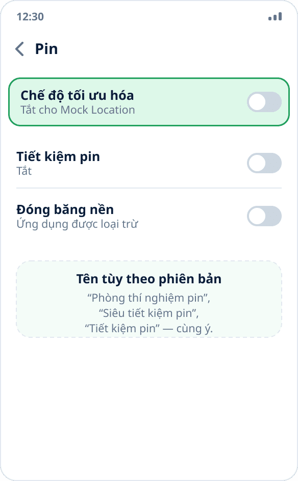 Cài đặt pin trên Tecno và Infinix: chế độ tối ưu hóa và tiết kiệm pin đã tắt cho ứng dụng
