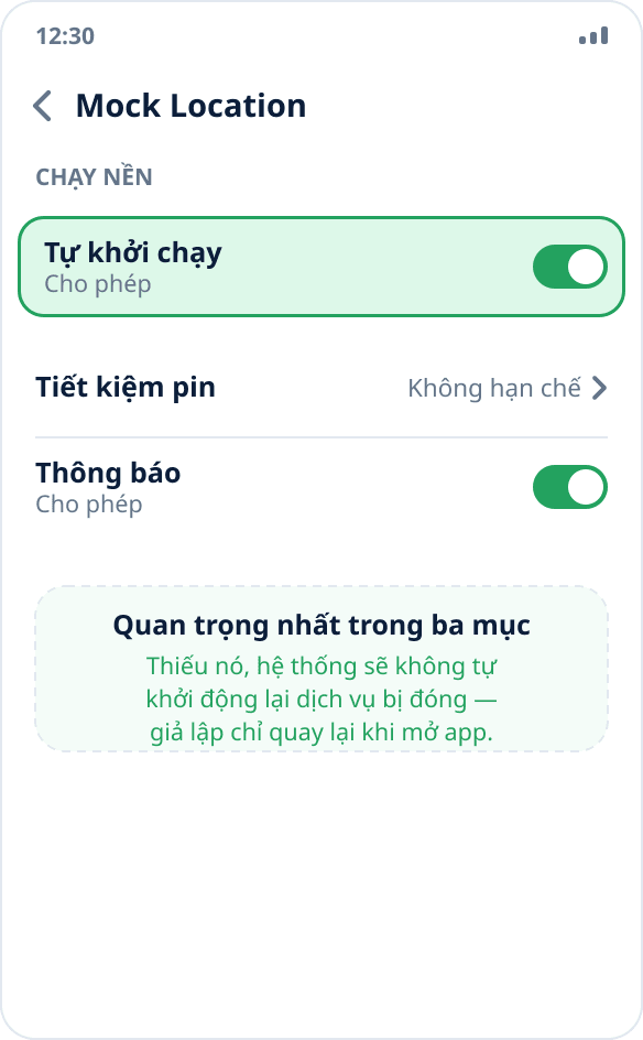 Màn hình ứng dụng trong cài đặt MIUI: công tắc “Tự khởi chạy” đang bật